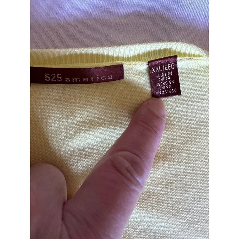 525 America Pullover Sweater Women's Size XXL Yellow 3/4 Sleeve V-Neck